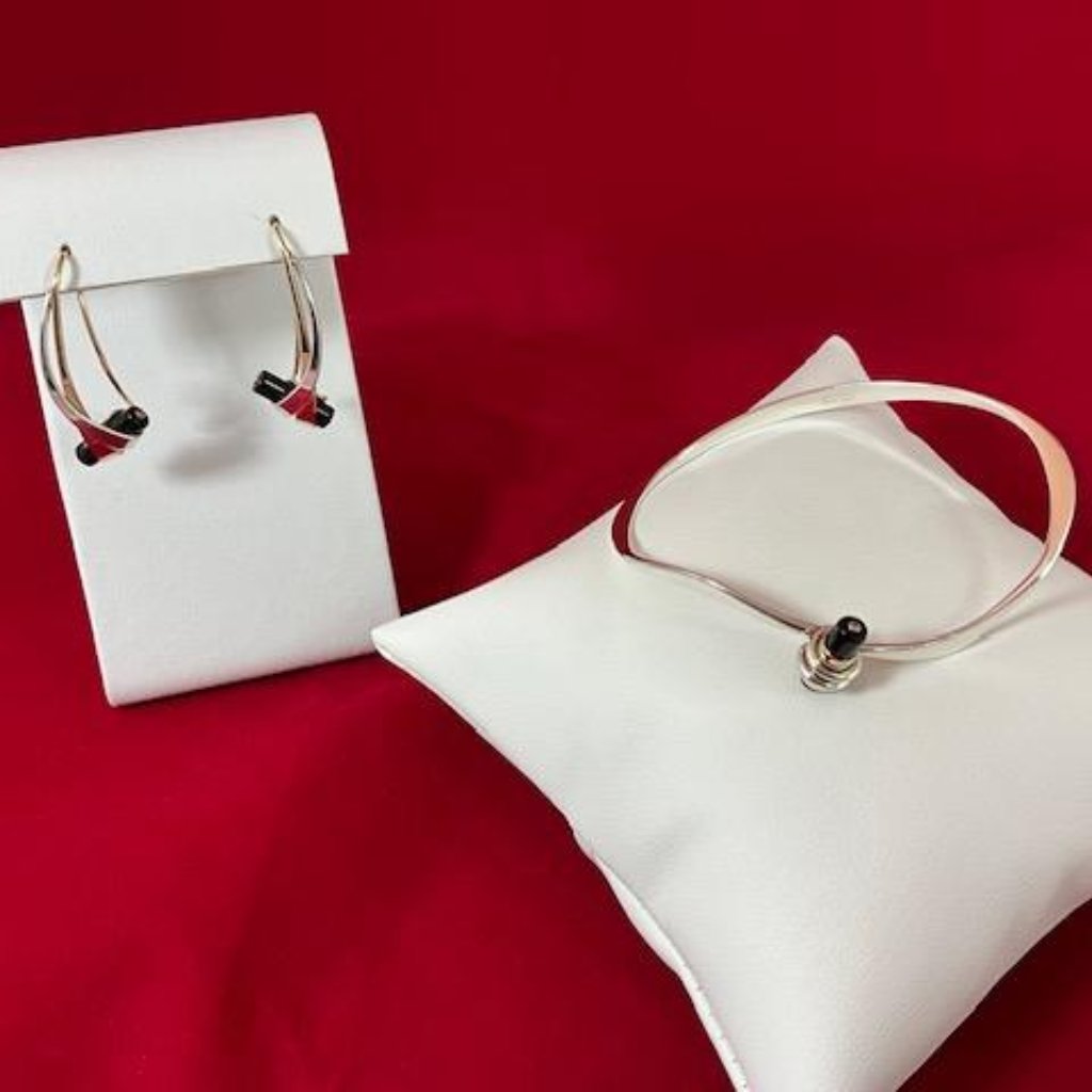 Ed Levin Sterling Silver And 14k Gold W/Black Onyx Bracelet And Earrings